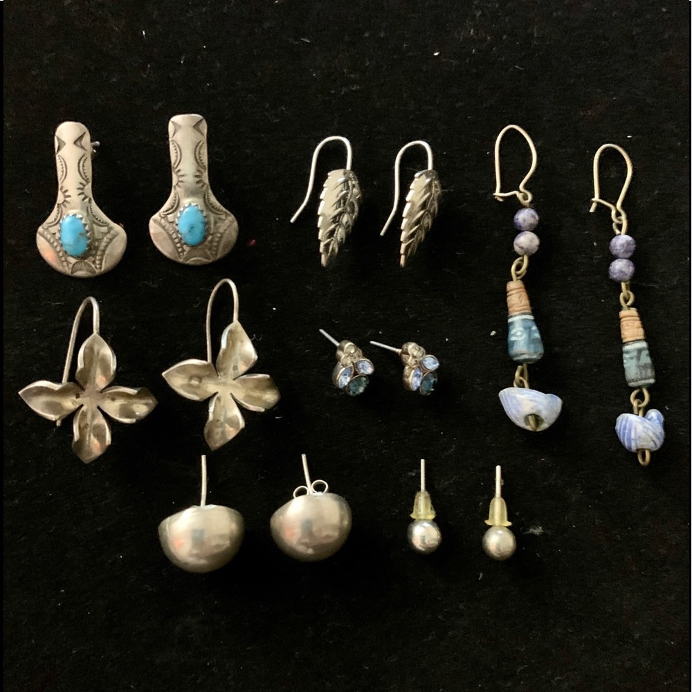 Earrings - 7 pairs - Silver, Blue, Turquoise